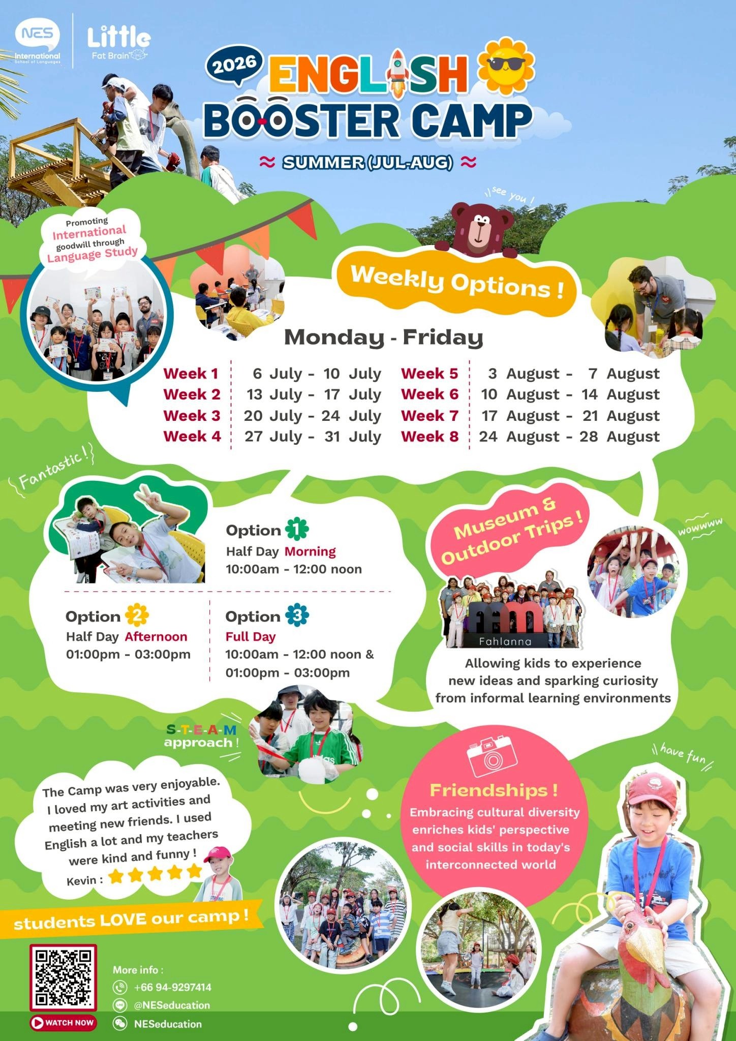 English Booster Camp 2026 Summer July-August weekly schedule